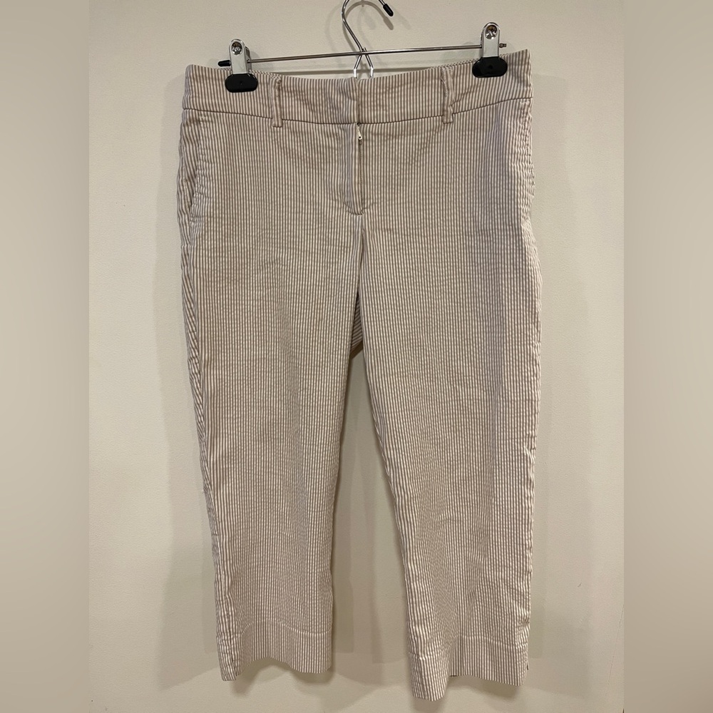 Hilary Radley Beige Striped Cropped Pants